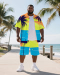 Big & Tall Hawaiian Colorblock T-Shirt Shorts Set for big men view 1
