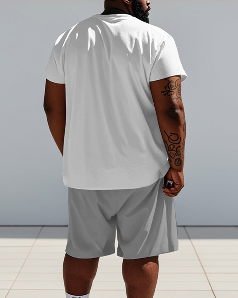 Big & Tall Gray Graphic T-Shirt Shorts Set for big men view 4