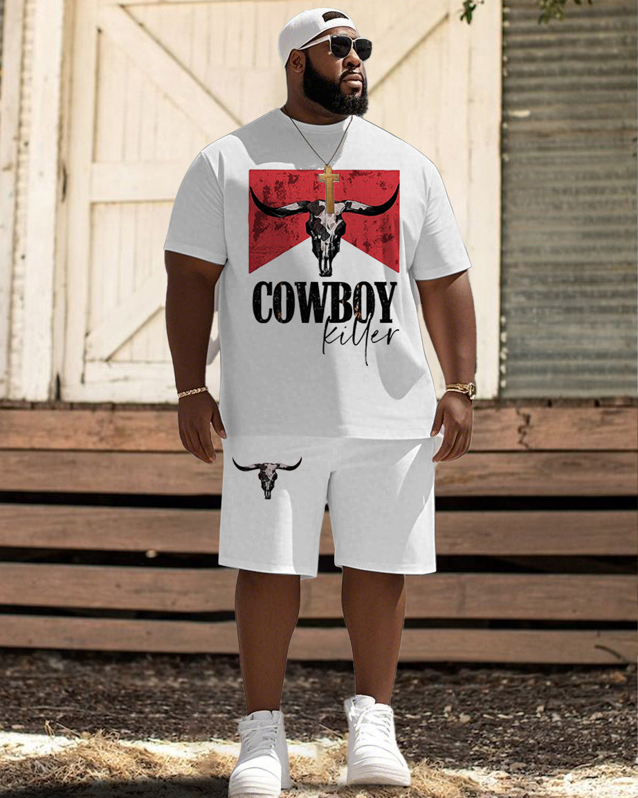 Big & Tall Western T-Shirt Shorts Set for big men view 1