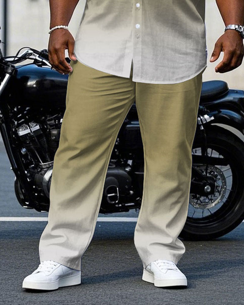 Big & Tall White Khaki Gradient T-Shirt Pants Set for big men view 3