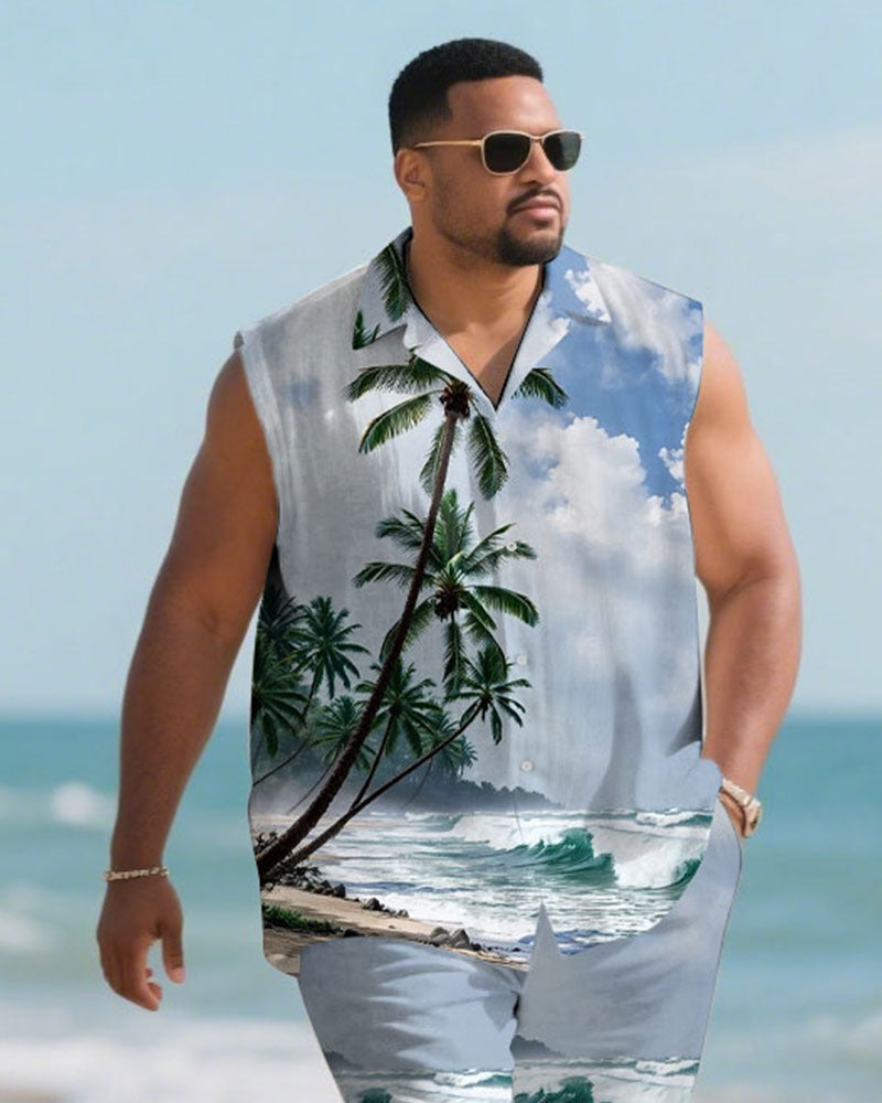 Big & Tall Hawaiian Graphic T-Shirt Shorts Set for big men view 2