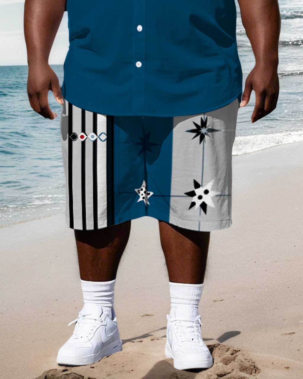 Big & Tall Colorblock Striped T-Shirt Shorts Set for big men view 3