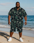 Big & Tall Black Green Hawaiian T-Shirt Shorts Set for big men view 1