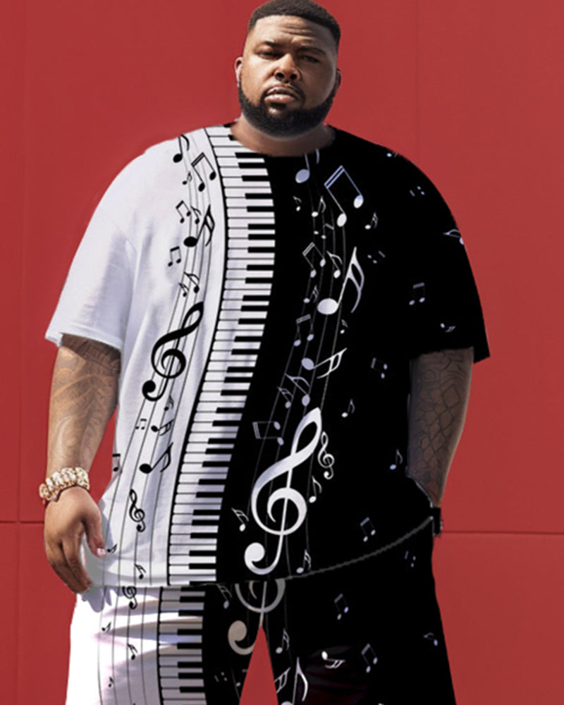 Big & Tall Black White Graphic Two-piece Set for big men view 2