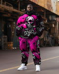 Big & Tall Pink Skull Hoodie Sweatpants Set for big men view 1