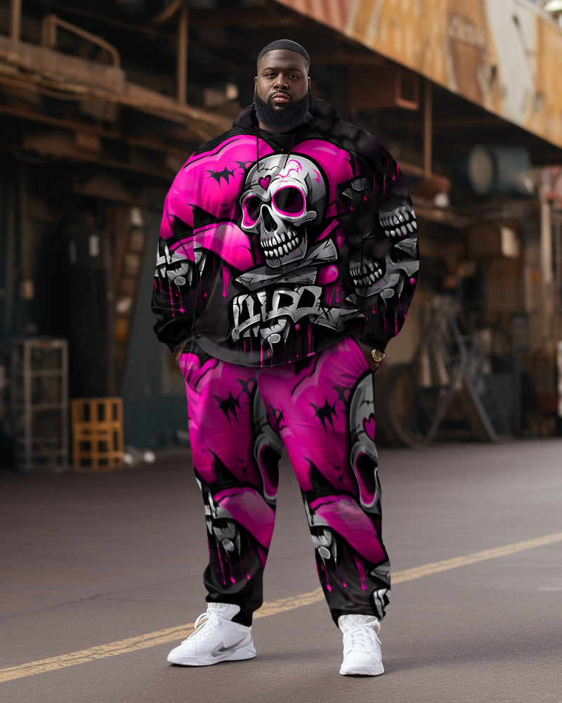 Big & Tall Pink Skull Hoodie Sweatpants Set for big men view 1