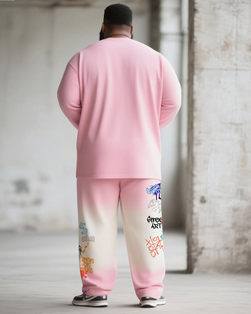 Big & Tall Pink Gradient Graphic T-Shirt Pants Set for big men view 4