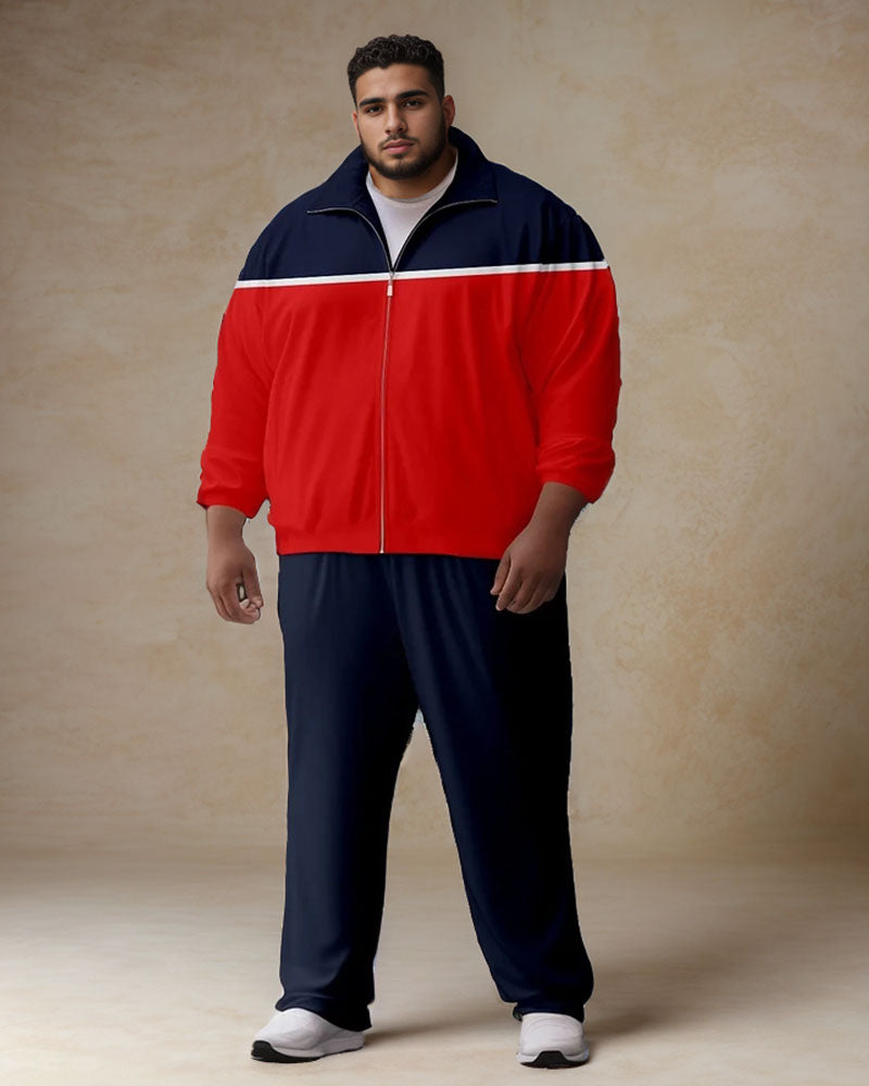 Big & Tall Blue Red Colorblock Shirt Pants Set for big men view 1