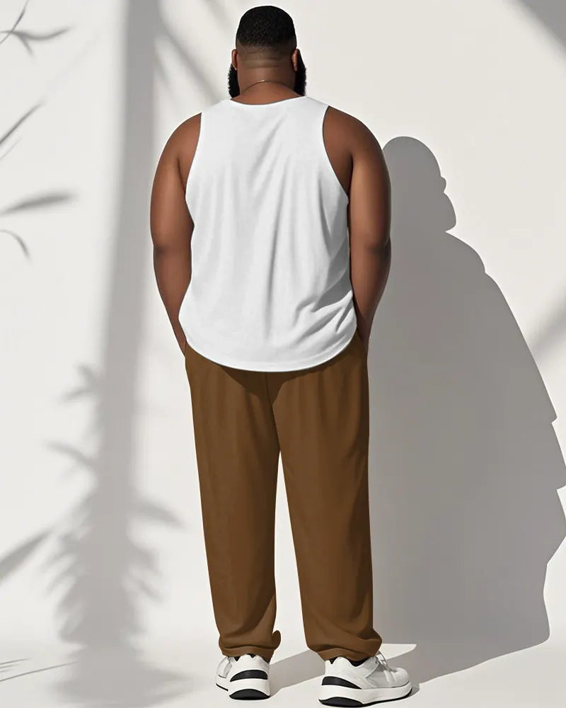 Big & Tall Brown Graphic Streetwear Vest Pants Set for big men view 4