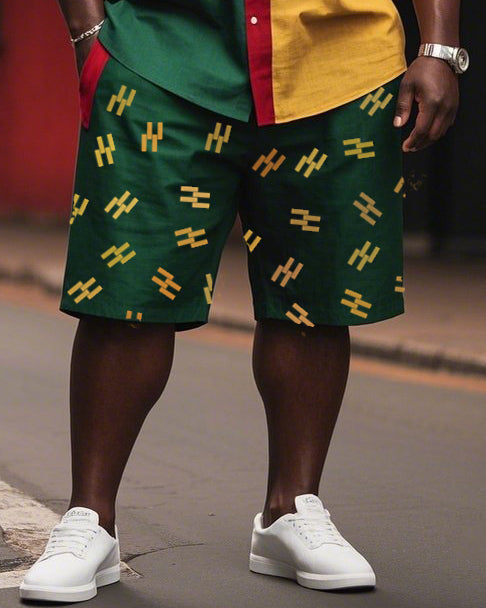 Big & Tall Green Yellow Juneteenth T-Shirt Shorts Set for big men view 3