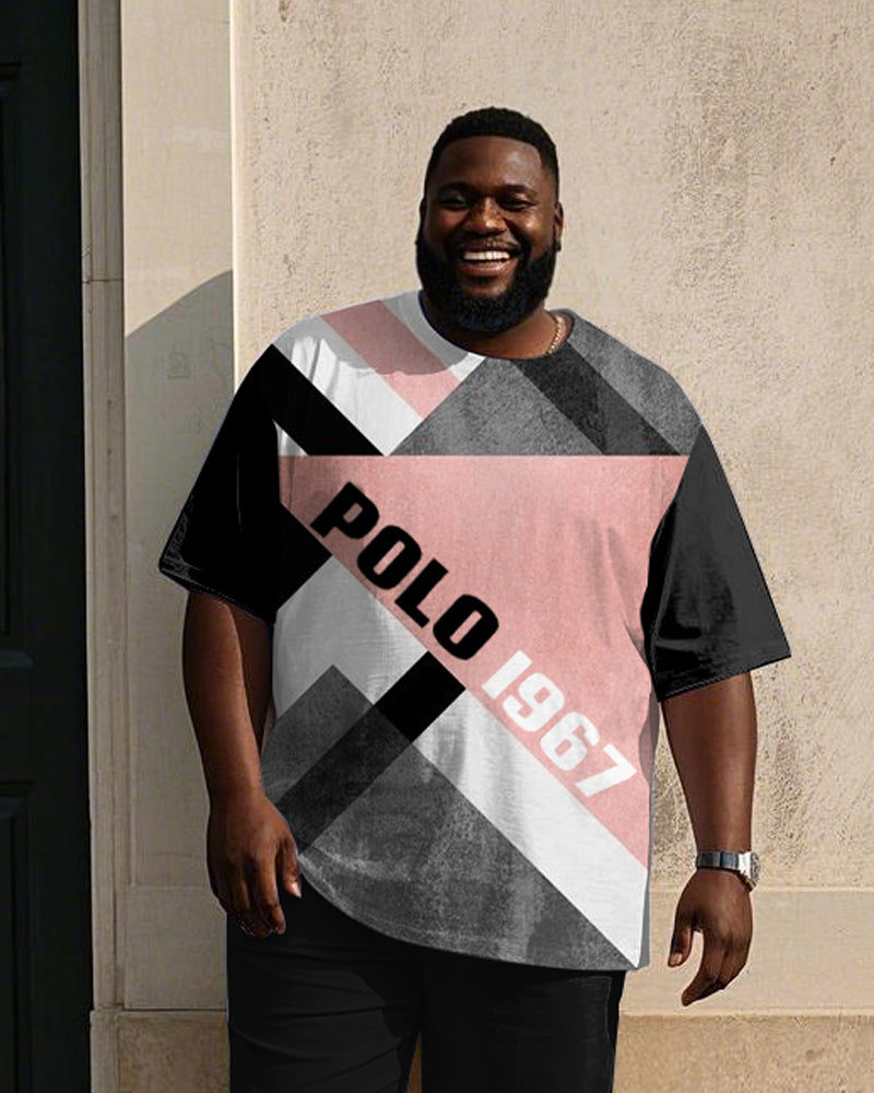 Big & Tall Black Pink Geometric T-Shirt Pants Set for big men view 2