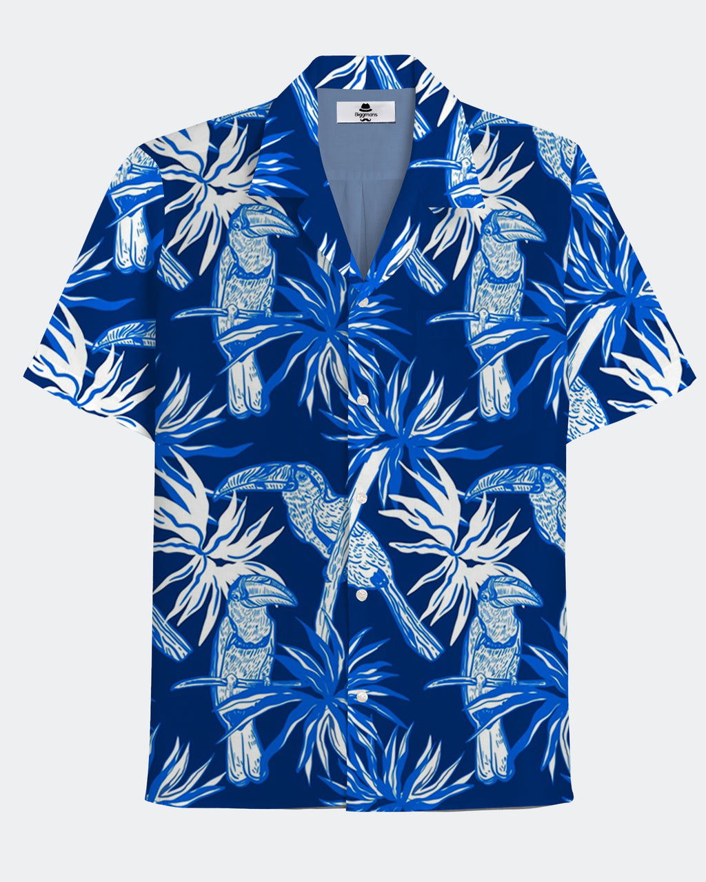 Big & Tall Blue Hawaiian Floral Short Sleeve Shirt for big men view 2