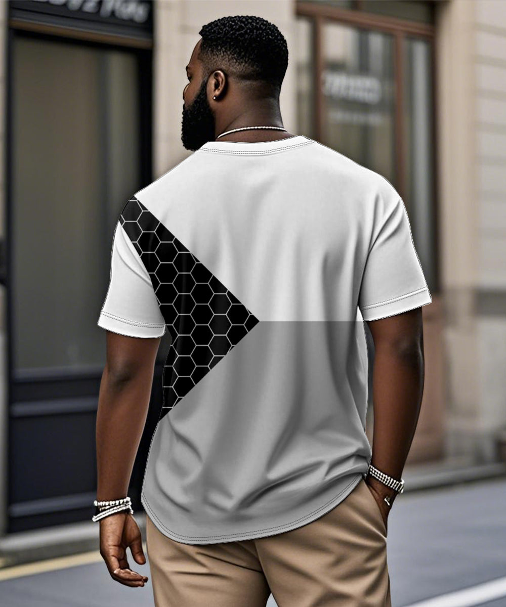 Big & Tall Black White Geometric T-Shirt for big men view 2