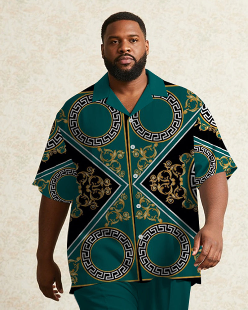 Big & Tall Green Business Casual T-Shirt Pants Set for big men view 2