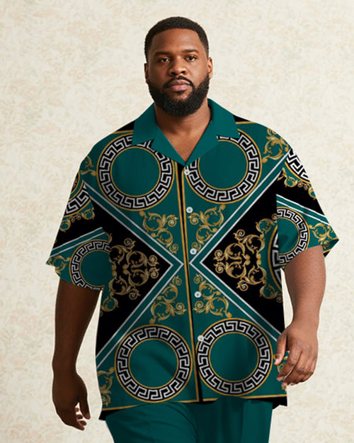 Big & Tall Green Business Casual T-Shirt Pants Set for big men view 2