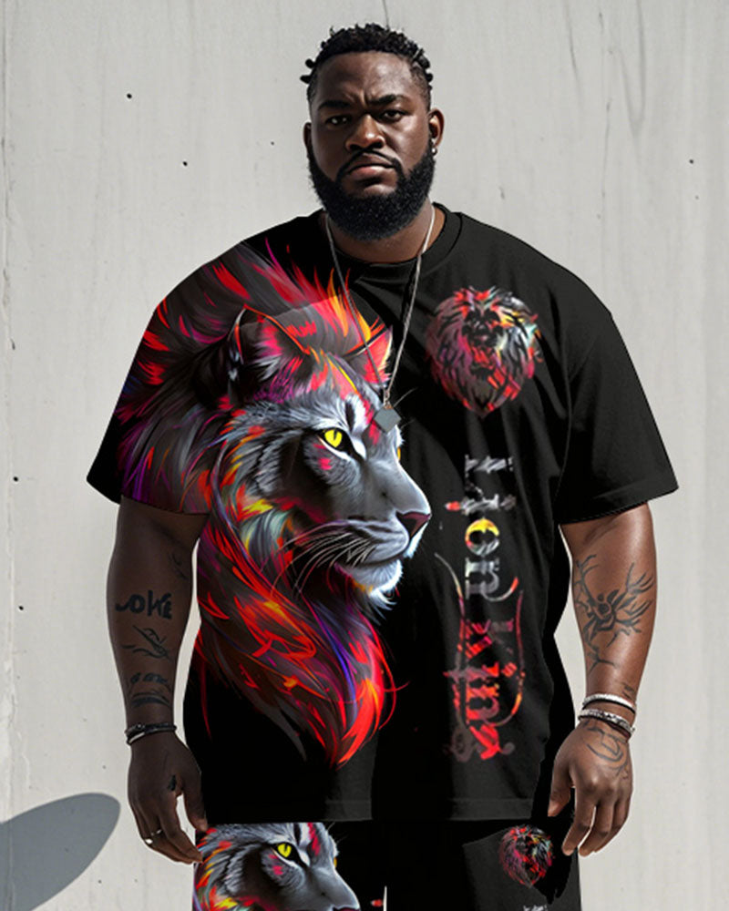 Big & Tall Red Graphic Streetwear T-Shirt Shorts Set for big men view 2