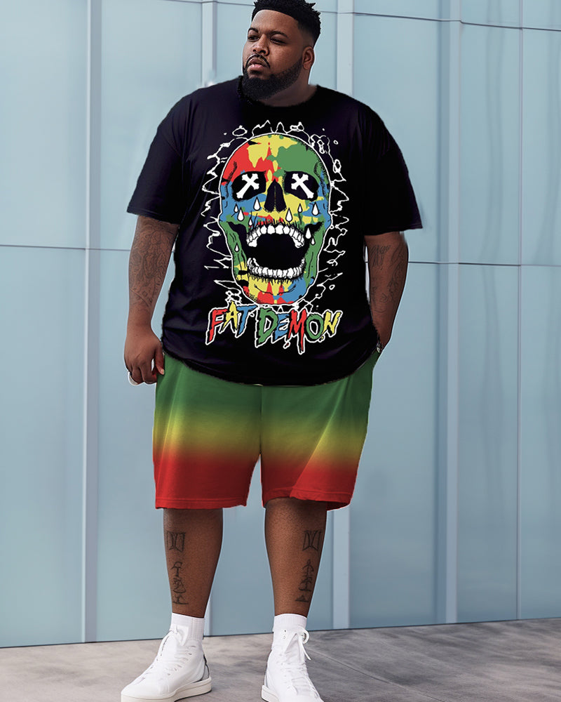 Big & Tall Gradient Graphic Skull Two-piece Set for big men view 1