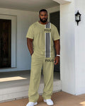 Big & Tall Khaki Colorblock T-Shirt Pants Set for big men view 1