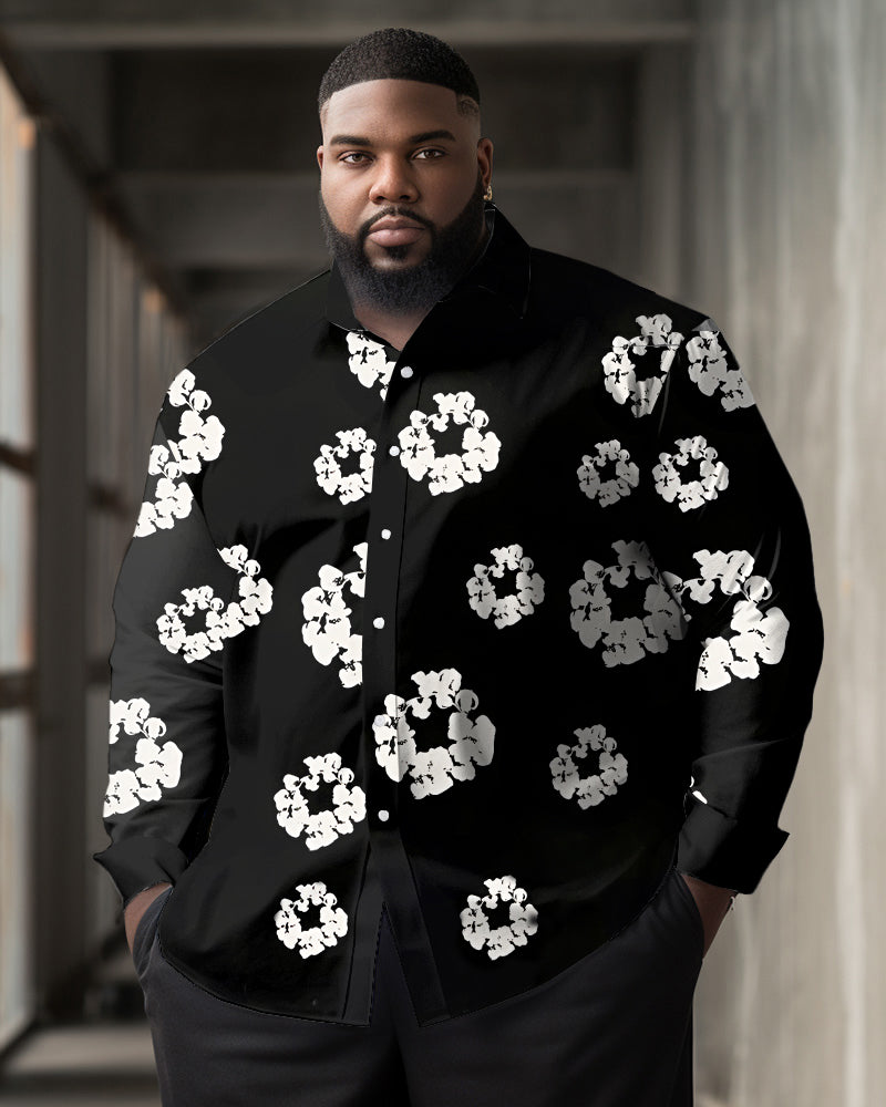Big & Tall Denim Floral Streetwear Long Sleeve Shirt for big men
