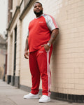 Big & Tall White Red Striped T-Shirt Pants Set for big men view 1