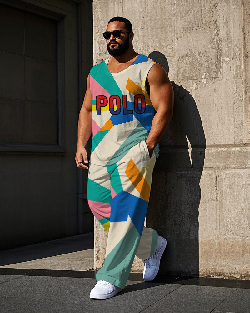 Big & Tall Colorblock Striped Graphic Vest Pants Set for big men view 1