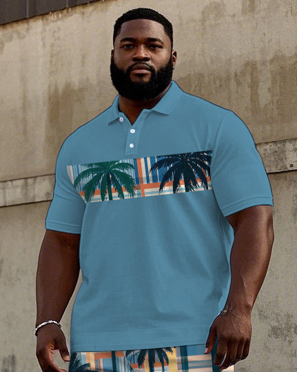 Big & Tall Hawaiian Geometric Polo Shorts Set for big men view 2