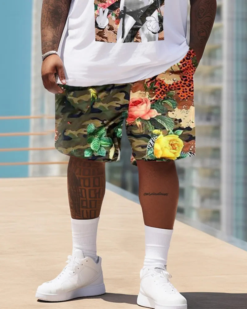 Big & Tall Graphic Floral T-Shirt Shorts Set for big men view 3