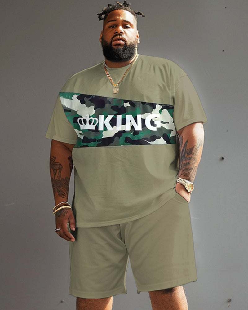 Big & Tall Green Graphic Camouflage Two-piece Set for big men view 1