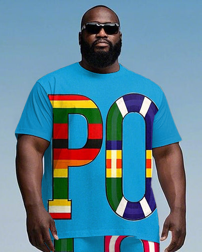 Big & Tall Colorblock Graphic T-Shirt Shorts Set for big men view 2