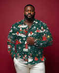 Big & Tall Green Hawaiian Tropical Long Sleeve Shirt for big men view 1