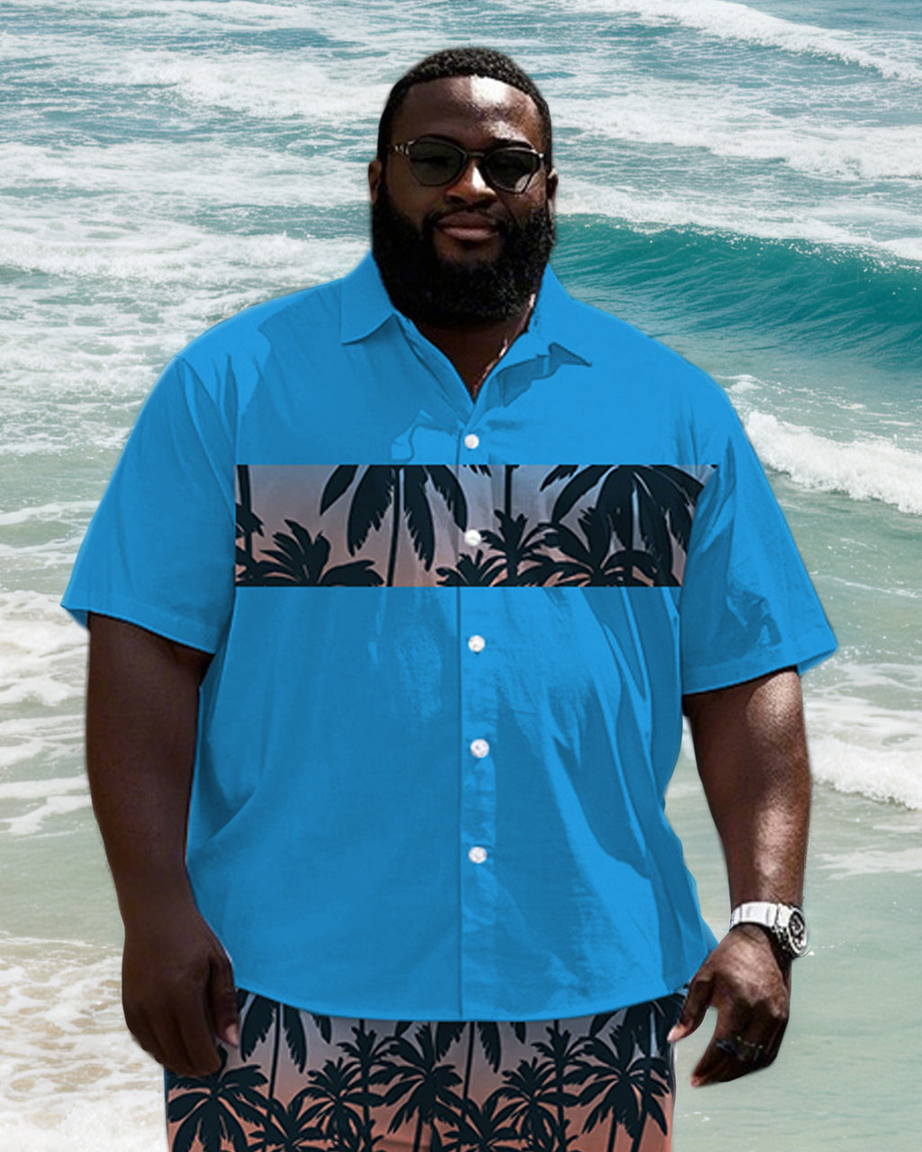 Big & Tall Hawaiian Colorblock T-Shirt Shorts Set for big men view 2