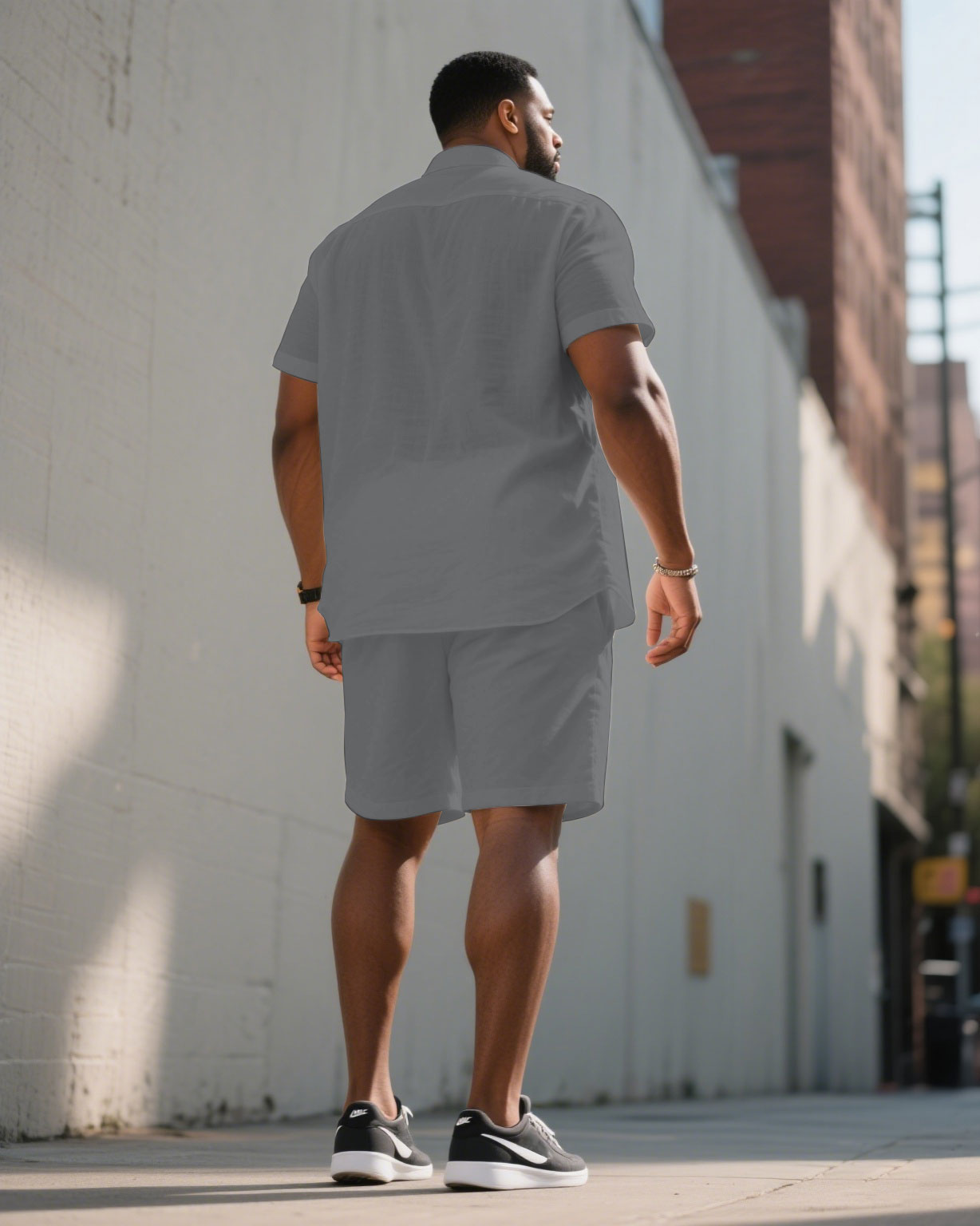 Big & Tall White Gray Colorblock T-Shirt Shorts Set for big men view 4