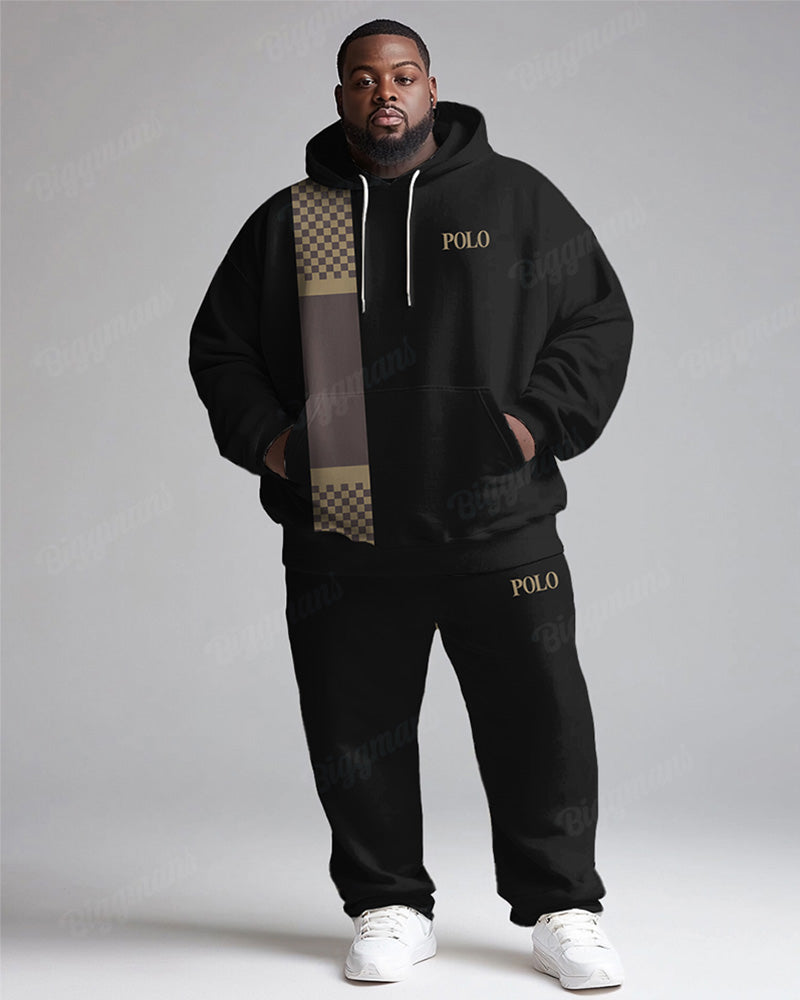 Big & Tall Plaid Patchwork Hoodie Sweatpants Set for big men view 1