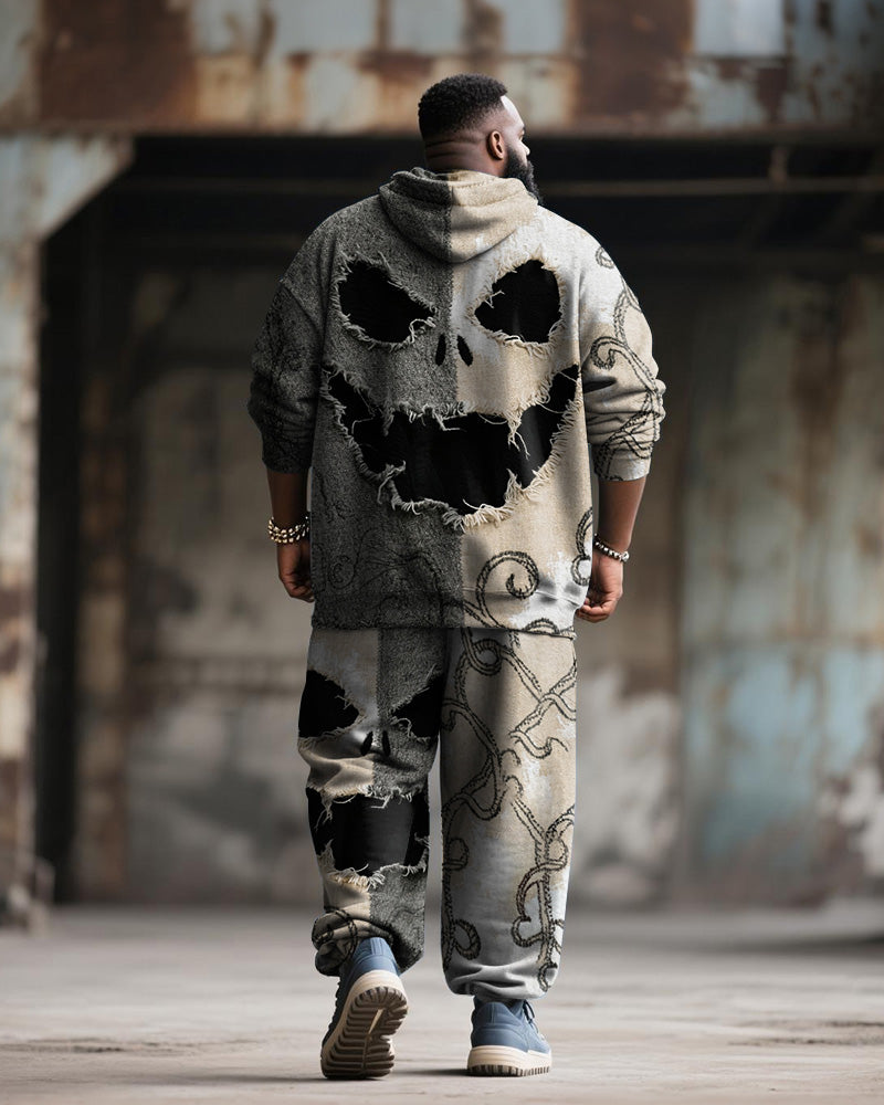 Big & Tall Graphic Skull Hoodie Sweatpants Set for big men view 4