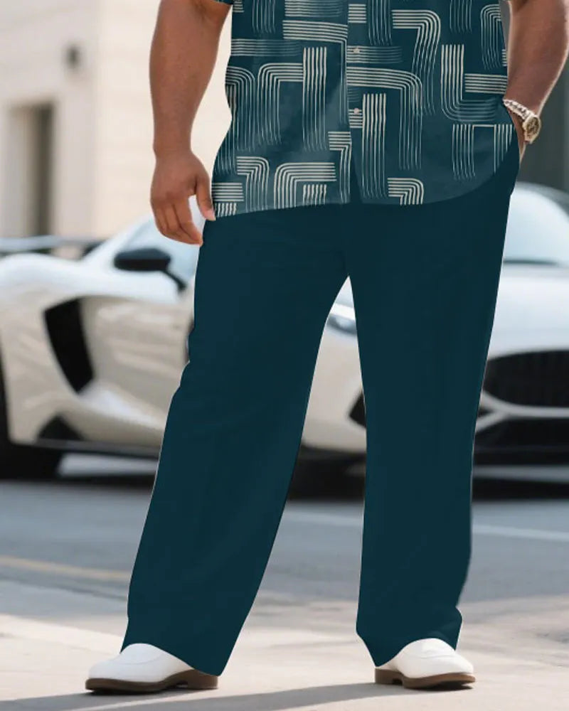 Big & Tall Green Business Casual T-Shirt Pants Set for big men view 3