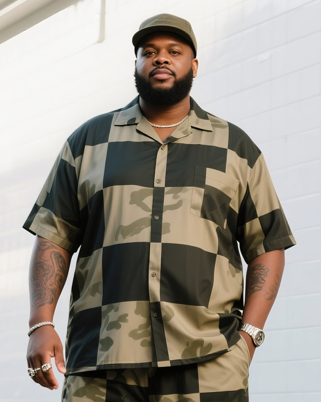Big & Tall Camouflage T-Shirt Shorts Set for big men view 2