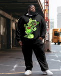Big & Tall Black Streetwear Hoodie Sweatpants Set for big men view 1