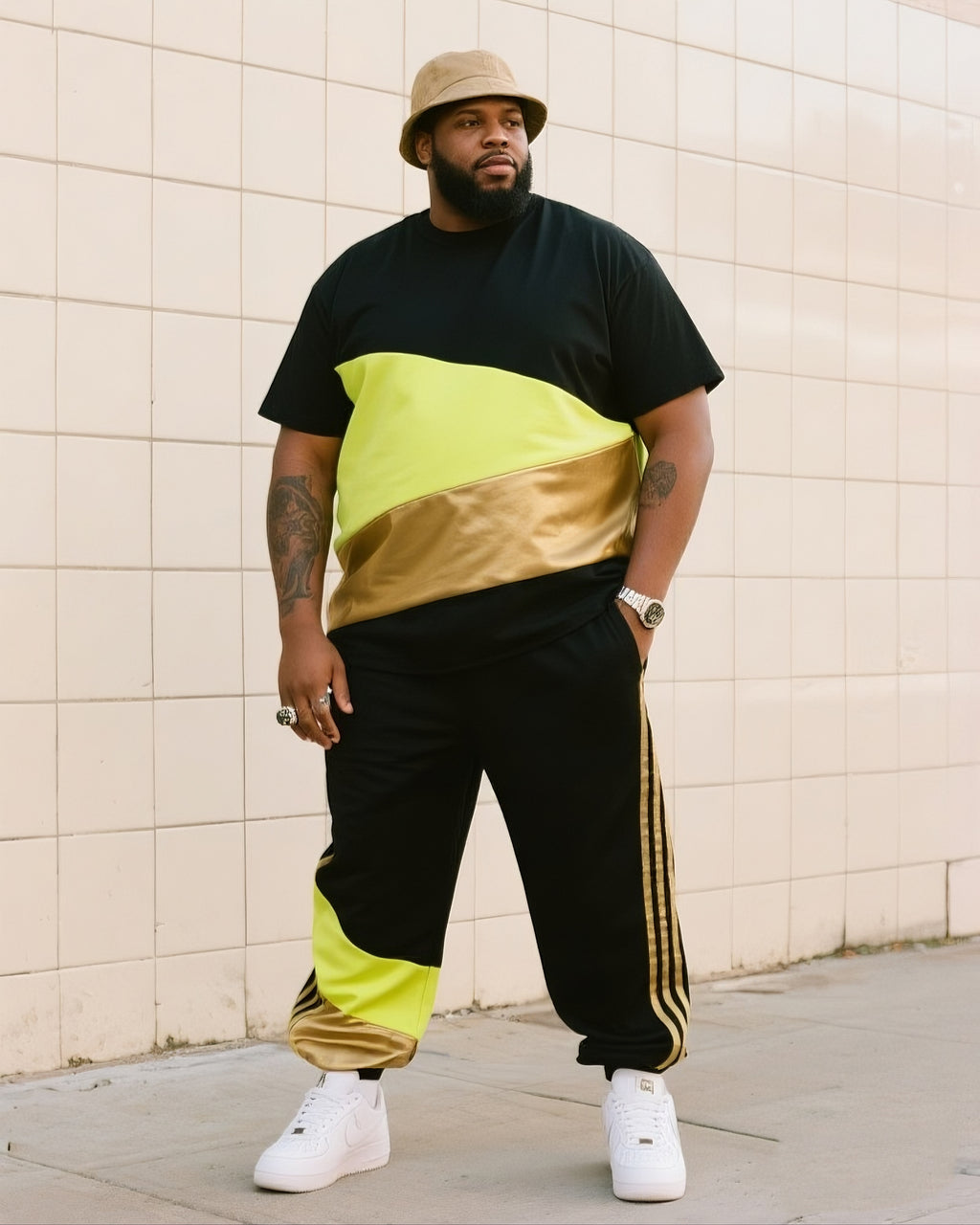 Big & Tall Striped T-Shirt Pants Set for big men view 1