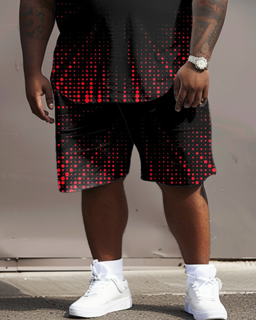 Big & Tall Geometric Graphic Streetwear Two-piece Set for big men view 4