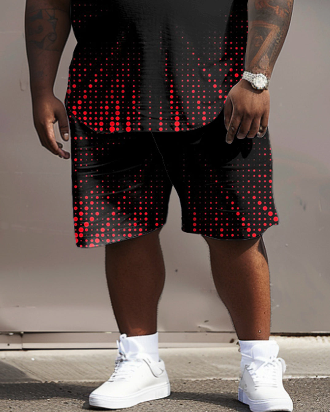 Big & Tall Geometric Graphic Streetwear Two-piece Set for big men view 4