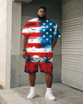 Big & Tall Hawaiian Graphic T-Shirt Shorts Set for big men view 1