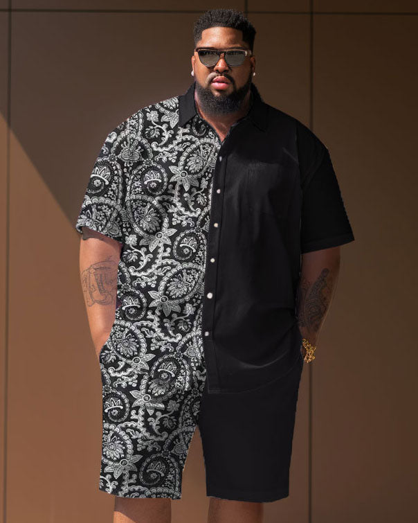 Big & Tall Colorblock Streetwear T-Shirt Shorts Set for big men view 1