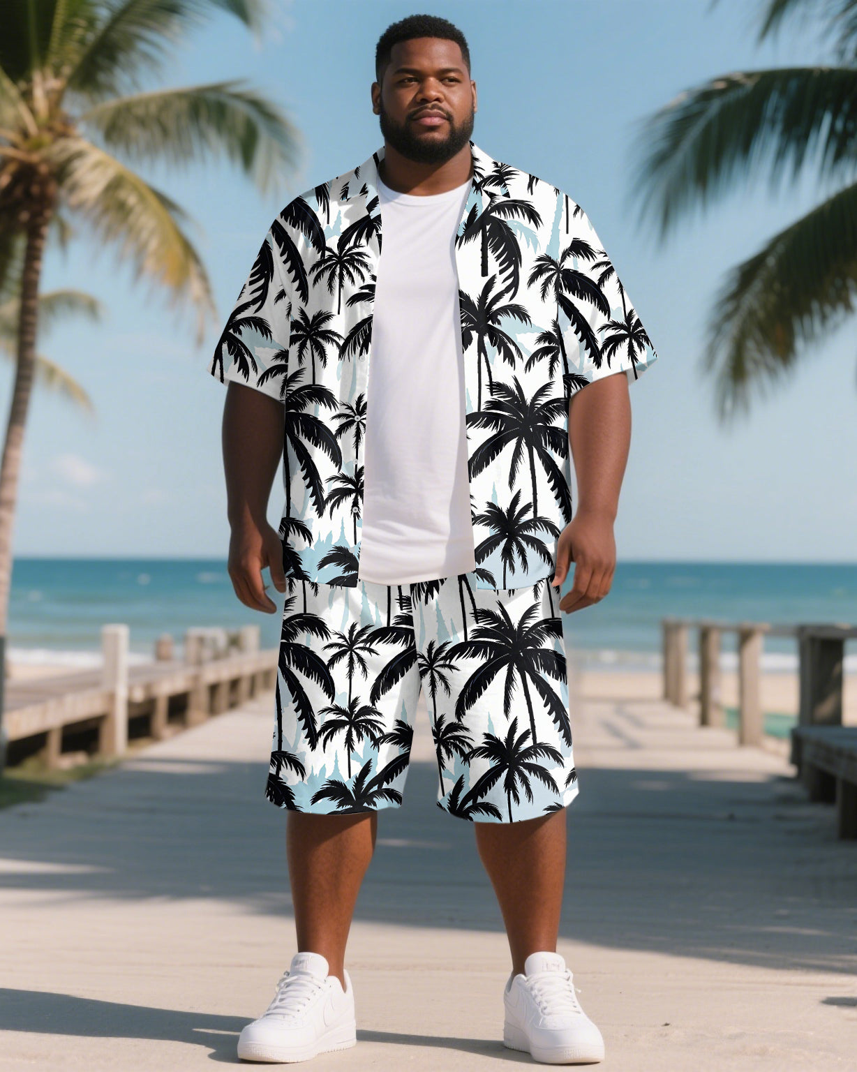 Big & Tall Hawaiian T-Shirt Shorts Set for big men view 1