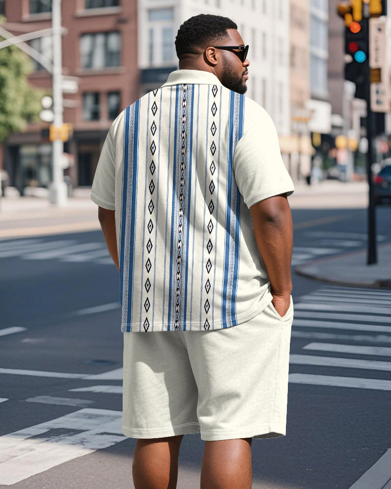 Big & Tall Blue Striped Graphic Polo Shorts Set for big men view 5