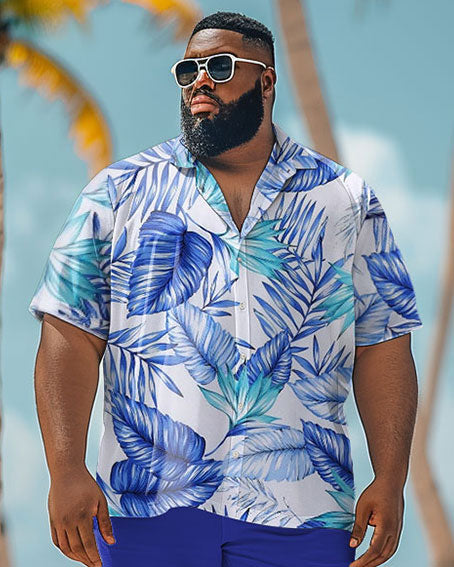 Big & Tall Blue Hawaiian Graphic T-Shirt Shorts Set for big men view 2