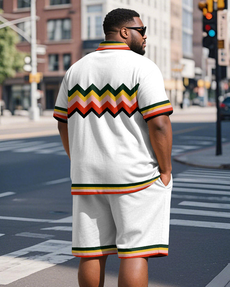 Big & Tall Colorblock Geometric Polo Shorts Set for big men view 5