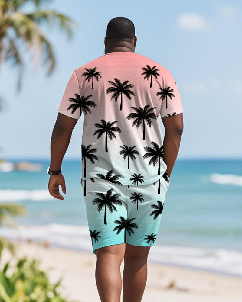 Big & Tall Blue Red Hawaiian T-Shirt Shorts Set for big men view 4