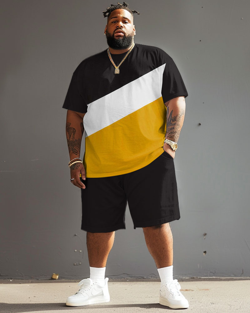 Big & Tall Colorblock Streetwear Two-piece Set for big men view 2
