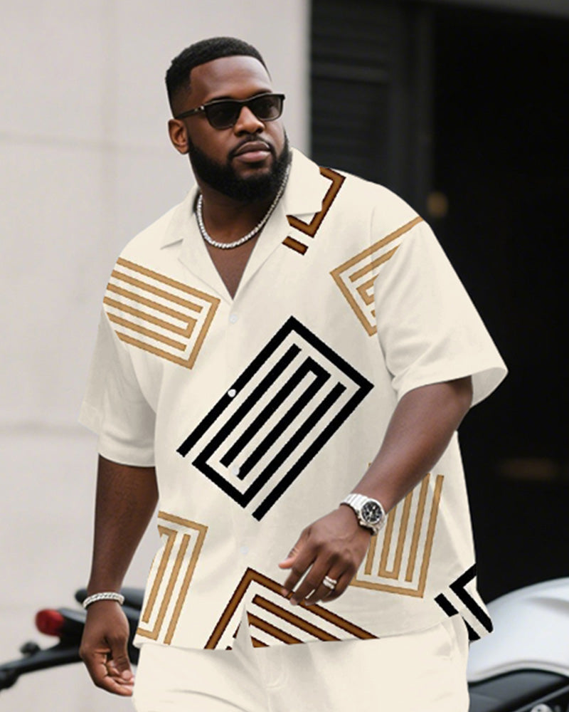Big & Tall Geometric Striped T-Shirt Pants Set for big men view 2