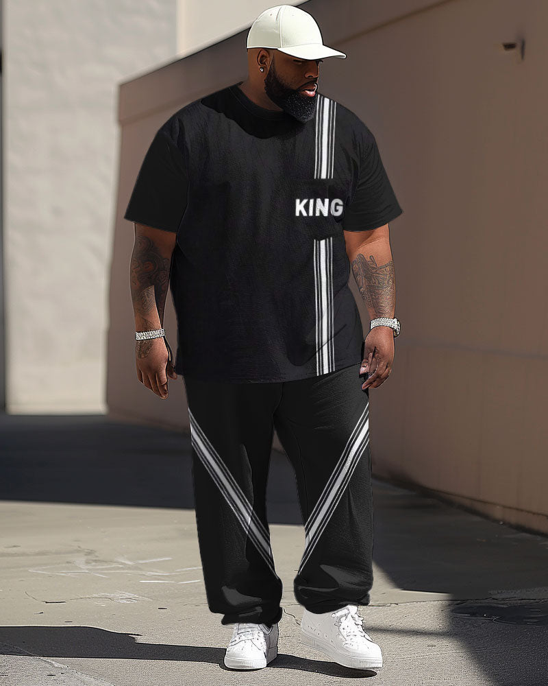 Big & Tall Striped Graphic T-Shirt Pants Set for big men view 1